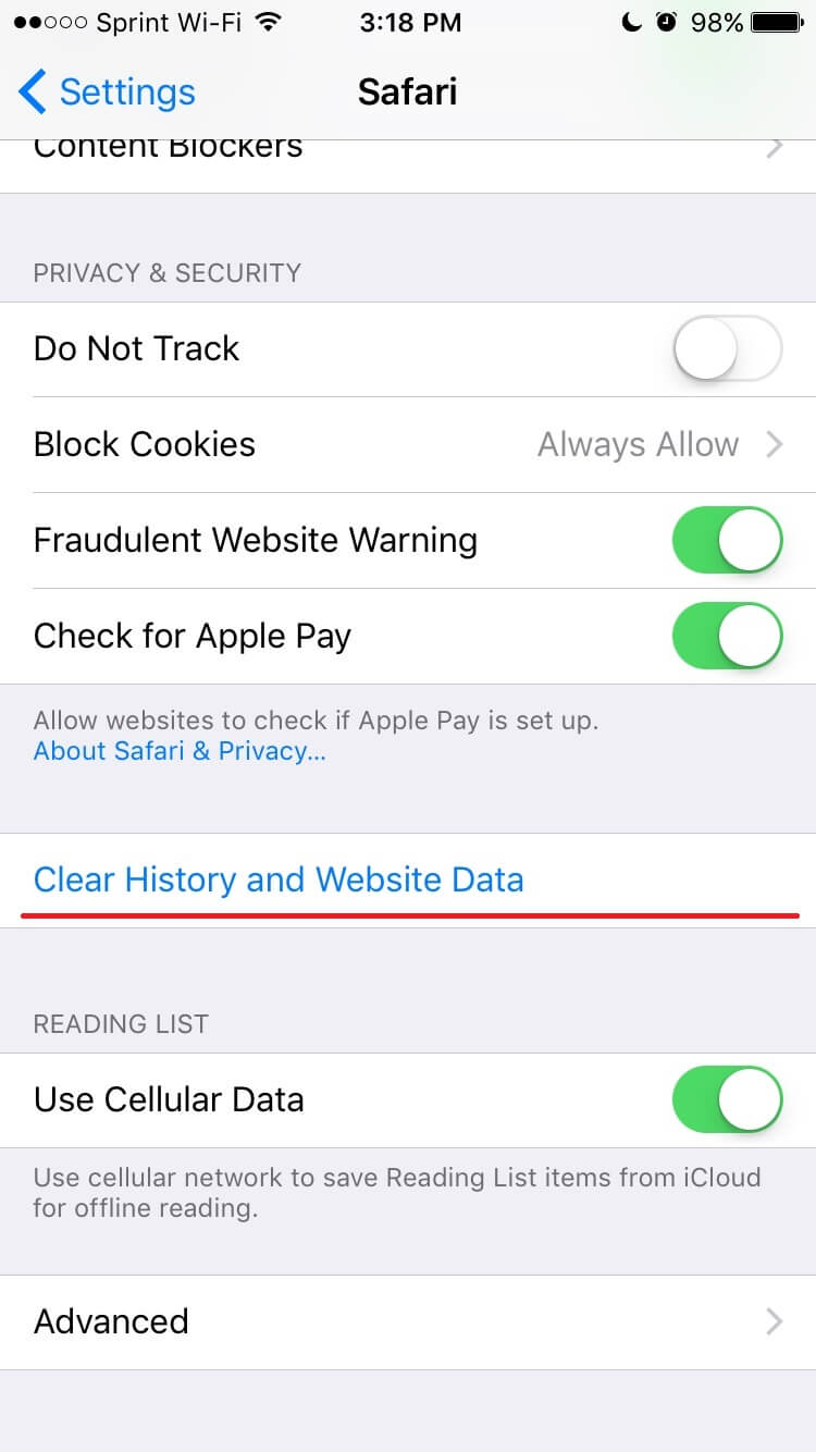 Apple Clear History and Website